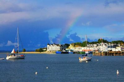Rainbow over harbor